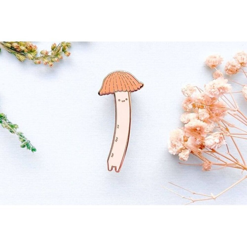 Chibi Orange Bonnet Mushroom Enamel Pin - Gold Plated Kawaii Jewelry & Brooch - Picture 3 of 9